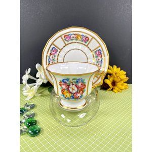 Limoges Haviland, floral tea cup saucer, Limoges floral teacup and saucer, cute